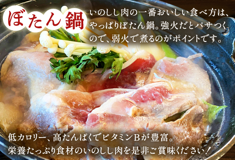 A-713 天然いのしし肉（ぼたん鍋用薄切りスライス）【期間限定 季節限定 250g×2袋 12月～3月発送 冷凍 ロース 肩ロース モモ肉 もも肉 バラ肉 ばら肉 イノシシ肉 ぼたん鍋用 薄切りスライス 肉 猪肉 低カロリー 高タンパク 栄養豊富食材 ジビエ 鍋 牡丹鍋】