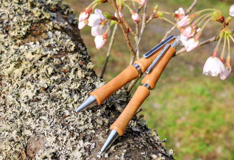 D-1167 ハンドメイドシャープペンシル＆ボールペン（ノック式）桜 2本セット