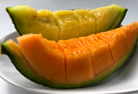 A-702 【先行予約】青肉と赤肉のアールスメロンセット【メロン 食べ比べ 先行予約 期間限定 季節限定 果物 フルーツ メロン めろん マスクメロン アールスメロン 各1玉 メロン 赤肉 青肉】