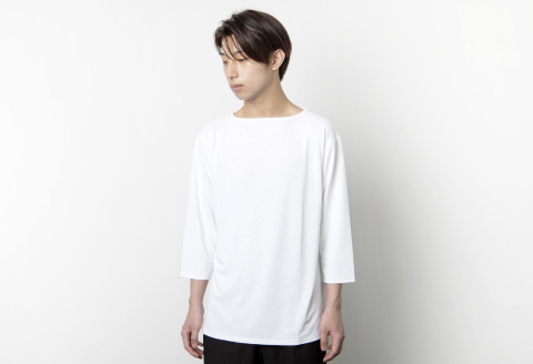 C-335 ドライボートネックカットソー七分袖 MADE IN IWAMI (WHITE)