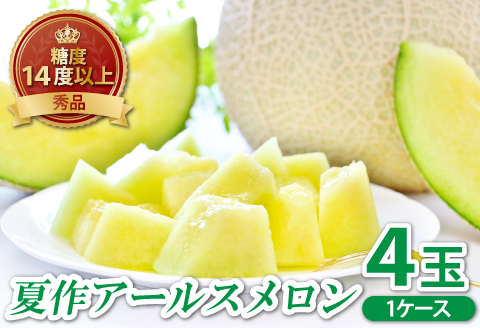 C-11 アールスメロン　秀品　1c/s（4玉）【夏作】【メロン 先行予約 果物 くだもの フルーツ めろん アールスメロン 糖度14度以上 青肉 期間限定 季節限定 早期予約】