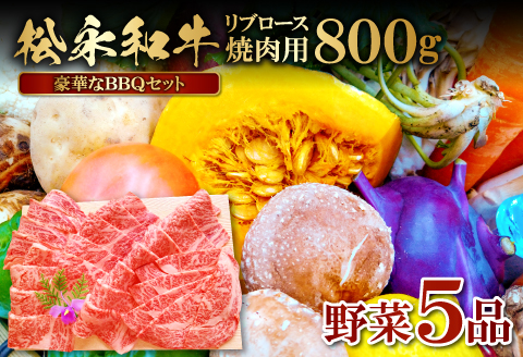 D-954 バーベキューセット (松永和牛焼肉用800ｇ・野菜5品）【松永和牛 800g 焼肉用 野菜 5品 焼肉 リブロース 農家厳選 やさい おまかせ お楽しみ 贅沢 詰め合わせ セット バーベキュー アウトドア キャンプ ギフト 贈り物】