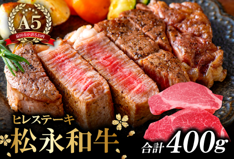 D-295 松永和牛 A5ランク 最高級 ヒレステーキ 2枚【牛肉 ステーキ 黒毛和牛 200g×2枚 合計400g 冷凍 肉 和牛 松永和牛 まつなが牛 A5ランク ヒレステーキ お祝い ご褒美 贅沢 特別な日 ご馳走 パーティー セット 松永牧場】
