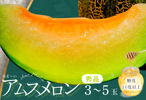 A-1148 【先行予約】益田産 あまーいアムスメロン 3～5玉（秀品）【先行予約 アムスメロン 3玉～5玉 メロン 糖度14度以上 季節限定 期間限定 早期予約 果物 フルーツ プレゼント 贈り物 ギフト 数量限定】