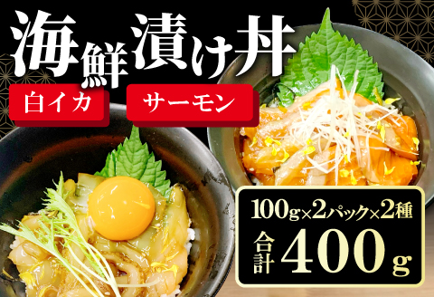 A-1185 山陰ぶち旨グルメ　白イカ漬け丼の素・境港サーモン漬け丼の素（4食入り）