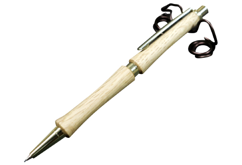 C-1226 ハンドメイドシャープペンシル（ノック式）コナラ 1本【手作り 木 木材 世界でひとつ 個性 天然 木目 シャーペン ガンメタ シルバー ゴールド ギフト プレゼント お祝い】