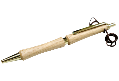 C-1227 ハンドメイドボールペン（ノック式）コナラ 1本【手作り 木 木材 世界でひとつ 個性 天然 木目 ボールポイントペン  ガンメタ シルバー ゴールド ギフト プレゼント お祝い】