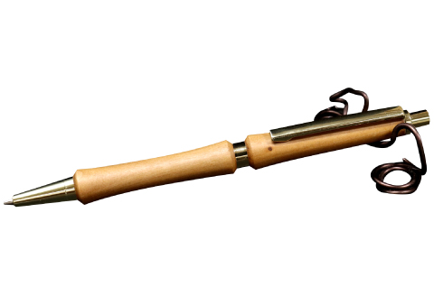 C-1229 ハンドメイドシャープペンシル（ノック式）ヤナギ 1本【手作り 木 木材 世界でひとつ 個性 天然 木目 シャーペン ガンメタ シルバー ゴールド ギフト プレゼント お祝い】