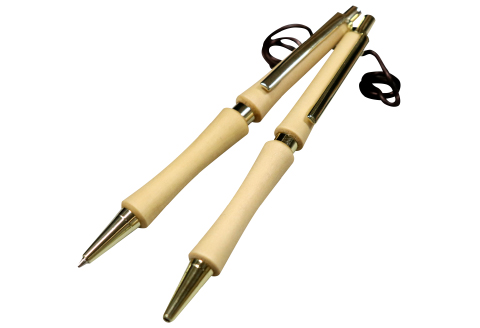 D-1225 ハンドメイドシャープペンシル＆ボールペン（ノック式）イチョウ 2本セット【シャープペンシル ボールポイントペン 手作り 木 木材 世界でひとつ 個性 天然 木目 ガンメタ シルバー ゴールド ギフト プレゼント お祝い】