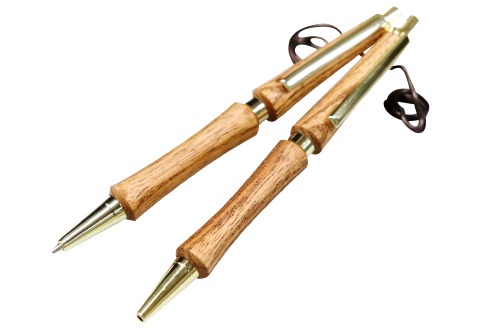 D-1234 ハンドメイドシャープペンシル＆ボールペン（ノック式）栴檀（センダン） 2本セット【シャープペンシル ボールポイントペン 手作り 木 木材 世界でひとつ 個性 天然 木目 ガンメタ シルバー ゴールド ギフト プレゼント お祝い】