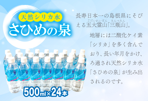 ナチュラルミネラルウォーター「さひめの泉」　500ml×24本【水・ミネラルウォーター 500ml ペットボトル シリカ水 ミネラルウォーター シリカ 軟水 水 天然水】
