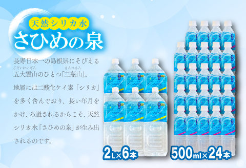 ナチュラルミネラルウォーター「さひめの泉」 ペットボトルセット（500ml×24本×1箱、2L×6本×1箱）【水 500ml 24本 2L 6本 ペットボトル シリカ水 シリカ ミネラルウォーター】
