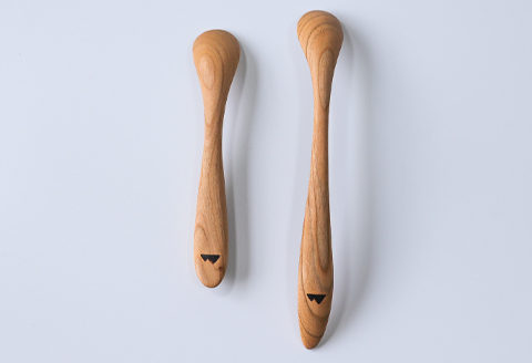 手作り 子ども用木製カトラリーセット（キャンバス地ケース付き）【子ども用 カトラリー セット ケース付き スプーン 子ども用スプーン 13cm 17cm 短め 木製 手作り ケース プレゼント】