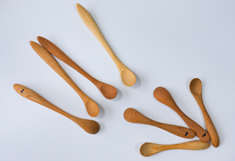 手作り 子ども用木製カトラリーセット（キャンバス地ケース付き）【子ども用 カトラリー セット ケース付き スプーン 子ども用スプーン 13cm 17cm 短め 木製 手作り ケース プレゼント】