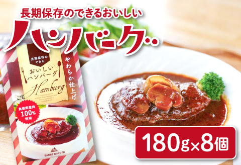 長期保存のできるおいしいハンバーグセット【レトルト ハンバーグ 180g 固形量 120g 8個 牛肉 豚肉 手作り デミソース 非常食 長期保存 島根県産 肉 100% 国産 大田市 贈答 ギフト】