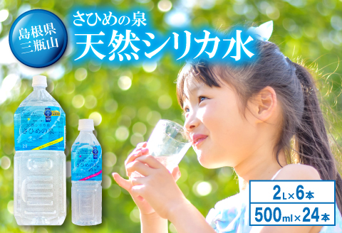 ナチュラルミネラルウォーター「さひめの泉」 ペットボトルセット（500ml×24本×1箱、2L×6本×1箱）【水 500ml 24本 2L 6本 ペットボトル シリカ水 シリカ ミネラルウォーター】