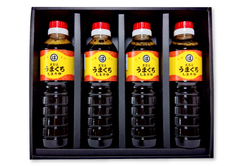 原醤油うまくち（500ml）4本セット【しょうゆ うまくち醤油 濃口醤油 こいくち醤油 かけ醤油 さしみ醤油 セット 詰め合わせ 天然醸造 塩分控えめ 調味料 お中元 お歳暮 贈り物 ギフト】