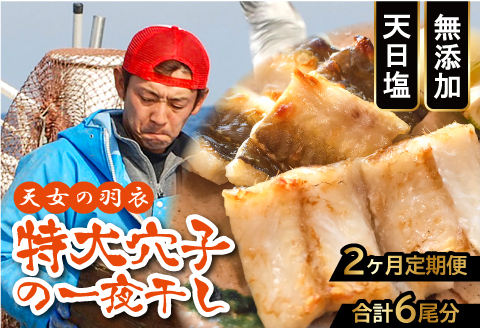 【2ヶ月定期便】特大 穴子 一夜干し 3尾×2回 計6尾【定期便 50cm前後 3尾 2回 合計6尾 穴子干物 島根県産 大田市産 あなご 干物 特大サイズ 無添加 天日塩 冷凍 真空パック】