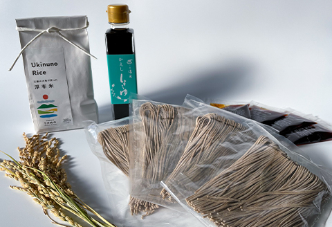 さんべ十割半生蕎麦（かえししょうゆ付き）とうきぬの米のセット 【なまそば 100g×4 つゆ 40ml×4 かえししょうゆ 150ml コシヒカリ 2合 島根県産 大田市産 詰め合わせ セット】