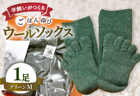 ひつじ飼いが作る ごほんゆびウールソックス Mサイズ(グリーン)【ウール ソックス 5本指 靴下 Mサイズ グリーン 緑色 深緑 レディース メンズ 男女兼用 島根県 大田市】