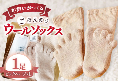 ひつじ飼いが作る ごほんゆびウールソックス Lサイズ(ピンクベージュ)【ウールソックス 5本指 靴下 Lサイズ ピンクベージュ ピンク ベージュ レディース メンズ 男女兼用 島根県 大田市】