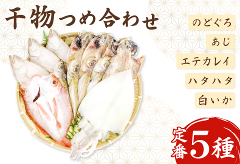 定番の干物５種詰合せセット【干物セット 人気 ノドグロ アジ エテカレイ ハタハタ 白いか のどぐろ 鯵 鰈 鰰 白イカ 島根県産 島根県沖 一夜干し 干物 ひもの 魚 高級魚 贈答 ギフト お取り寄せグルメ お中元】