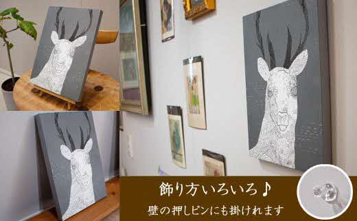 江リコの絵　飾るを楽しむパネル/A4サイズ No.22（シカ）【アートパネル インテリア 壁掛け おしゃれ かわいい パネル デジタル画 プリント 画家 アート 動物 鹿 北欧 リビング 子ども部屋 ギフト 贈り物 ご自宅用 島根県 安来市】