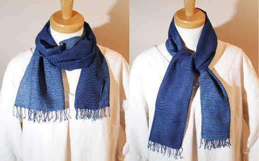 kubimotu-set　-清-　（ストールセット）【ストール 藍 草木染 手織り 藍染 木綿 ギフト プレゼント 贈り物 ファッション くびもつ 心地いい ふんわり おしゃれ リング付き セット 島根県 安来市】