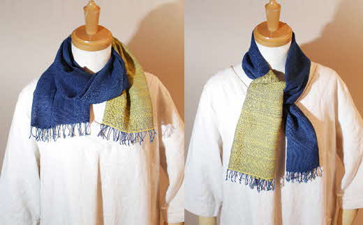 kubimotu-set　-洸-　（ストールセット）【ストール 藍 草木染 手織り 藍染 木綿 ギフト プレゼント 贈り物 ファッション くびもつ 心地いい ふんわり おしゃれ リング付き セット 島根県 安来市】