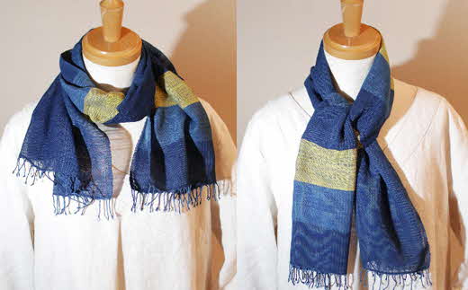 kubimotu-set　-澄-　（ストールセット）【ストール 藍 草木染 手織り 藍染 木綿 ギフト プレゼント 贈り物 ファッション くびもつ 心地いい ふんわり おしゃれ リング付き セット 島根県 安来市】