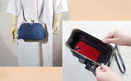 諸紙布バッグ【和紙 手織り 藍 草木染め 和風 ひも付き ギフト 化粧箱 紙糸 水に強い 水濡れOK ファッション おしゃれ 手紡ぎ 伝統 かばん プレゼント 贈り物 島根県 安来市】