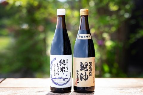 大正屋醤油店 純米しょうゆ＆丸大豆しょうゆセット【アレルギー対応 720ml 優良 ふるさと 食品中央 コンクール 新技術 開発 部門 農林水産大臣賞 受賞 安心 醤油 こだわり 添加物不使用 調味料 料理 島根県 安来市】