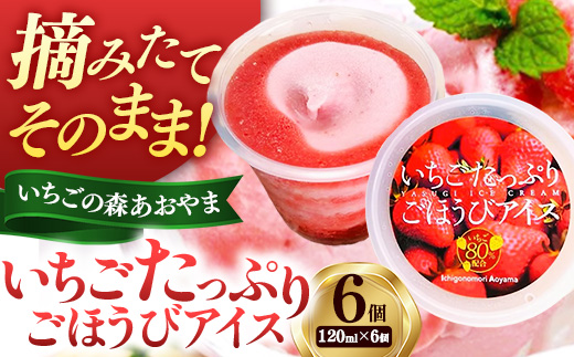 いちごたっぷりごほうびアイス 6個セット【贅沢 ごほうび スイーツ アイス 苺 ストロベリー 特濃 フレッシュ ギフト 贈り物 おもてなし パーティー ご自宅用 おすそわけ 島根県 安来市 いちごの森あおやま】【15-IA-01】
