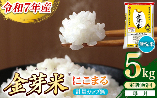 【定期便】BG無洗米・金芽米にこまる 5kg×6ヵ月 （毎月）計量カップ無し【令和7年産 6ヶ月 計30kg 東洋ライス 健康 島根県 安来市】 計量カップ無し