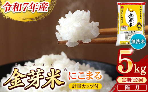 【定期便】BG無洗米・金芽米にこまる 5kg×3回 （隔月）計量カップ付き【令和7年産 2ヶ月に1回 6ヶ月 計15kg 東洋ライス 健康 島根県 安来市】 計量カップ付き