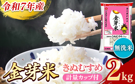 BG無洗米・金芽米きぬむすめ 2kg 計量カップ付き【令和7年産 お試し 節水 健康 ビタミン ミネラル つや お弁当 おいしい うまみ 甘み ふっくら 時短 簡単 少量 小袋 島根県 安来市】【価格改定X】 きぬむすめ 計量カップ付き