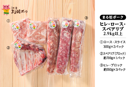 まる姫ポーク ヒレブロック（約550g×3）・ローススライス（300g×2）・スペアリブブロック （約700g×1）約2.9kg以上【AK-39】｜送料無料 国産 まる姫ポーク 豚肉 ぶた肉 ぶたにく 肉 ヒレブロック ローススライス スペアリブブロック  肉 豚肉 肉 豚肉 肉 豚肉 肉 豚肉 肉 豚肉 BBQ 江津市｜