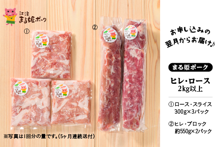 5カ月定期便 まる姫ポーク ヒレブロック（約550g×2）・ローススライス（300g×3）約2kg以上×5回（計約10kg）【AK-42】｜送料無料 国産 まる姫ポーク 豚肉 ぶた肉 ぶたにく 肉 ヒレブロック  ローススライス  肉 豚肉 肉 豚肉 肉 豚肉 肉 豚肉 肉 豚肉 BBQ 定期便 小分け パック 江津市｜