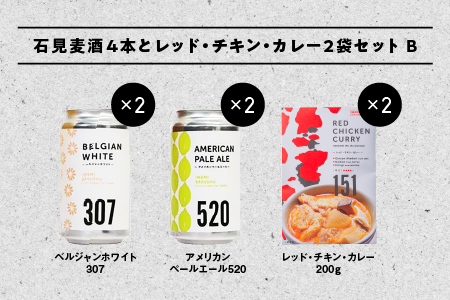 石見麦酒 2種4本 と レッドチキンカレー 2袋 セットB 350ml×4本 【配送不可：離島】 IB-12 クラフトビール 飲み比べ カレー付
