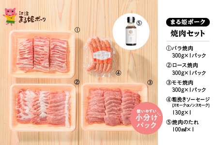 【12/31迄限定寄附額】まる姫ポーク 焼肉セット まる姫ポーク 豚肉 肉 精肉 国産豚 豚バラ 肩ロース 焼肉 BBQ バーベキュー セット 小分け パック AK-2
