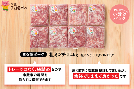 【12/31迄限定寄附額】まる姫ポーク 豚粗ミンチ 2.4kg（300g×8パック）【AK-34】国産 まる姫ポーク 豚肉 粗ミンチ 小分け パック