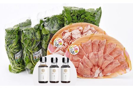 江津クレソン鍋 セット 2回分（計約1.4kg）【YS-12】｜国産 まる姫ポーク 豚肉 肉 ロース肉 豚バラ肉 ロース バラ 豚バラ肉 ゴウツクレソン クレソン しゃぶしゃぶ しゃぶしゃぶセット 豚しゃぶ 野菜 かつおだしつゆ 柚子醤油 お鍋 鍋 送料無料 鍋 しゃぶしゃぶ 鍋 しゃぶしゃぶ 鍋 しゃぶしゃぶ 鍋 しゃぶしゃぶ｜