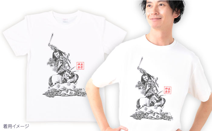 出雲神楽 簸の川大蛇退治の墨絵風オリジナルTシャツ FN-10 Mサイズ 島根県雲南市/田部写真館[AICZ021]