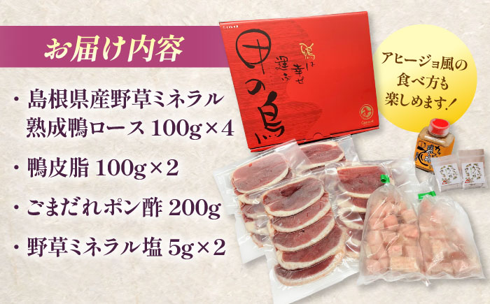 【先行予約】【2026年1月中旬順次発送】テレビ番組で紹介されました！島根県産野草ミネラル熟成鴨の焼肉セット（3から4人前）【美味しい食べ方レシピ付き】 鴨鍋 鴨肉 焼肉 しゃぶしゃぶ 島根県雲南市/鴨専門店カナール [AIDC001]