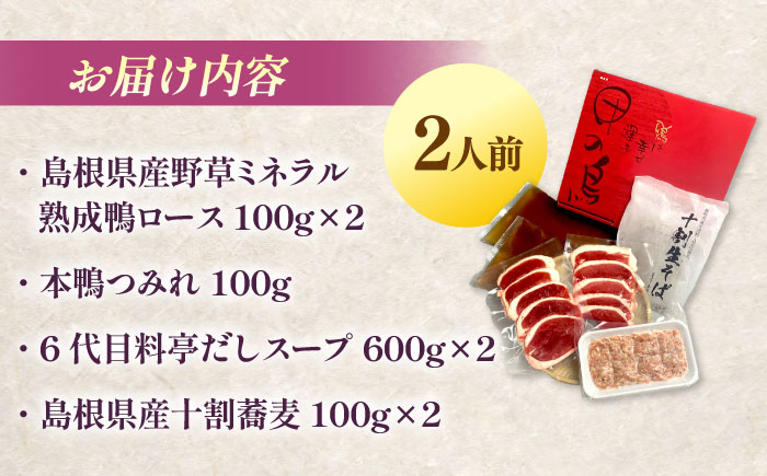 希少な国産鴨肉！島根県産野草ミネラル熟成鴨の鴨鍋セット（2人前）【美味しい食べ方レシピ付き】十割蕎麦 そば 鴨鍋 しゃぶしゃぶ 島根県雲南市/鴨専門店カナール [AIDC002]