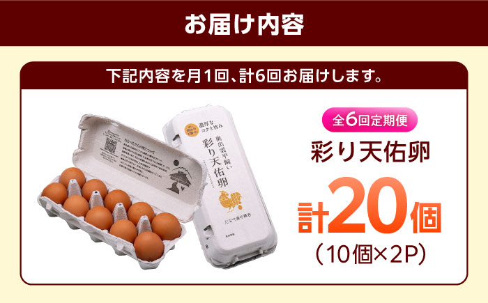 【全6回定期便】黄身の濃厚なコクと白身の甘み！たたらの里平飼い 彩り天佑卵 20個入り（10個×2P）たまご 卵 放牧卵 平飼い卵 新鮮 国産 島根県雲南市/株式会社たなべたたらの里（たなべ森の鶏舎） [AIDL013]