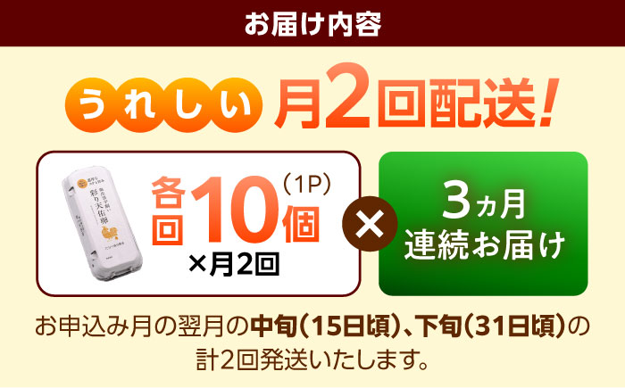 《月2回 × 10個 3ヶ月コース》 たたらの里平飼い 彩り天佑卵 全6回定期便 島根県雲南市/株式会社たなべたたらの里（たなべ森の鶏舎）｜たまご 卵 放牧卵 平飼い卵 新鮮 国産 定期便 [AIDL017]