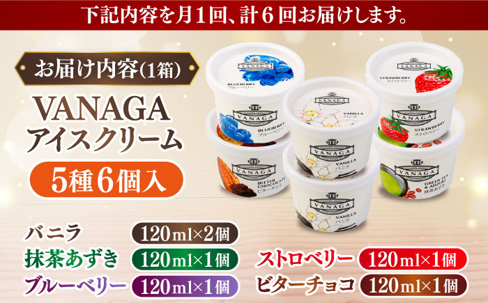 【全6回定期便】ご褒美アイスにぴったり！VANAGA 5種類のアイスクリーム6個入 島根県雲南市/木次乳業有限会社 [AIBH027]