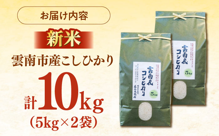 【新米】雲南市産コシヒカリ 10kg（5kg×2袋） 島根県雲南市/有限会社藤本米穀店 ｜こしひかり 白米 精米 コメ 10キロ [AIDB106]