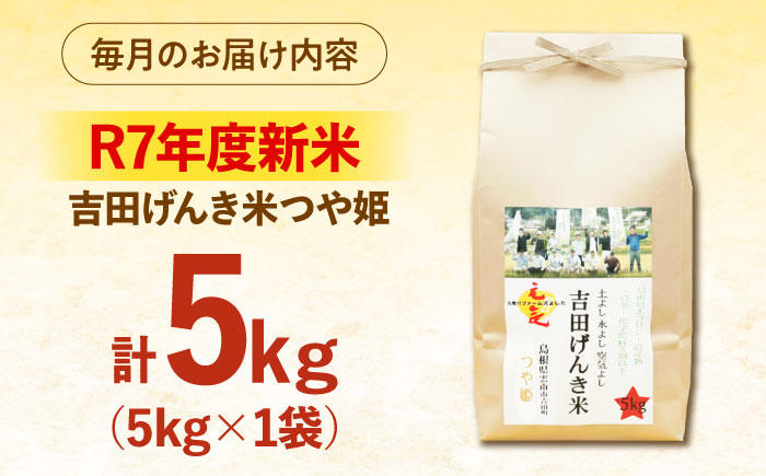 【全3回定期便】【新米】吉田げんき米つや姫 5kg 島根県雲南市/有限会社藤本米穀店 ｜つやひめ 白米 精米 コメ 5キロ [AIDB126]